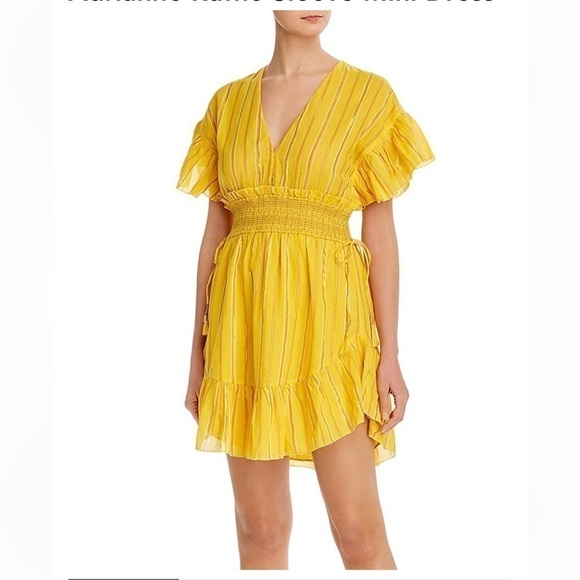 Saylor Adrianne Shift Mini Dress Yellow Cotton Blend Metallic Stripe - Picture 1 of 16